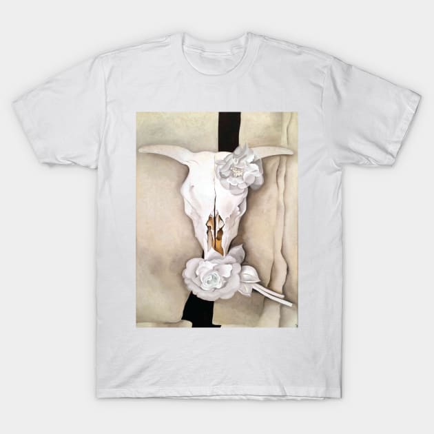 Cow's Skull with Calico Roses T-Shirt by QualityArtFirst